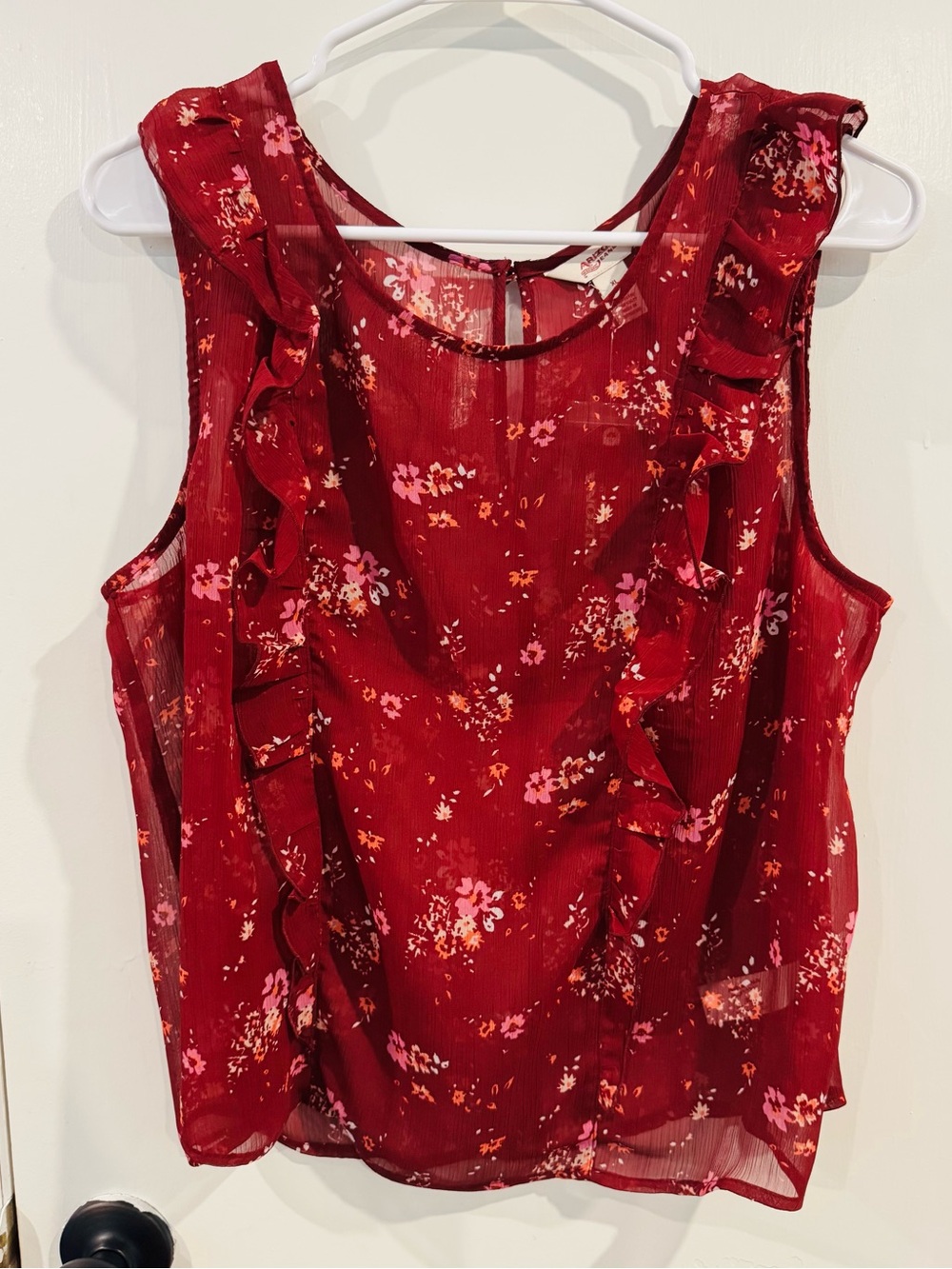 NWT Arizona Jean co. size XL Floral Ruffle Top blouse spring sleeveless sheer